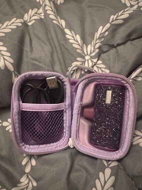 Glitter Purple Portable Power Bank with Zippered Carrying Case